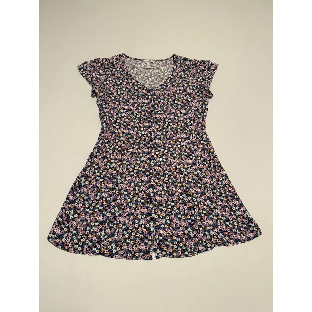 Arizona Jean Co Floral Mini Dress Purple Blue Ditsy Print Button Front Size L - Picture 3 of 11